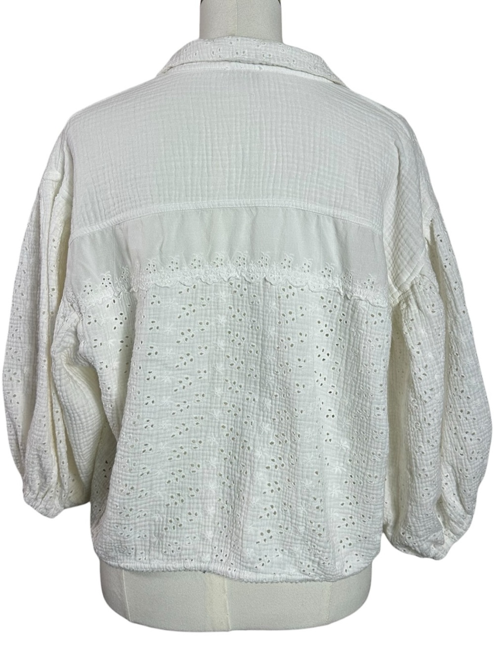 Free People Ethereal Eyelet Lace Gauze Cottage Full Bloom Shirt in White Medium - Picture 7 of 11